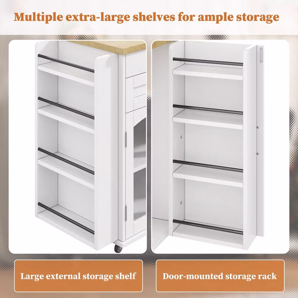 Matteo Mobile Kitchen Island with Foldable Worktop and Storage in White – 4