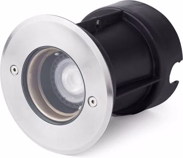 Faro Saltwater Resistant Stainless Steel Round Ground Recessed Garden Spotlight in Silver and Grey