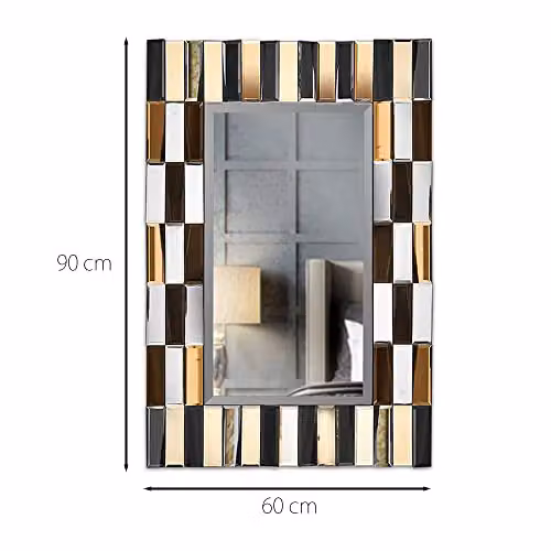 CARME Knightsbridge Luxury Large Rectangular Wall Mirror with Bevelled 3D Mirrored Glass Design in Rose Gold, W: 90 cm, H: 60 cm, D: 1 cm – 2
