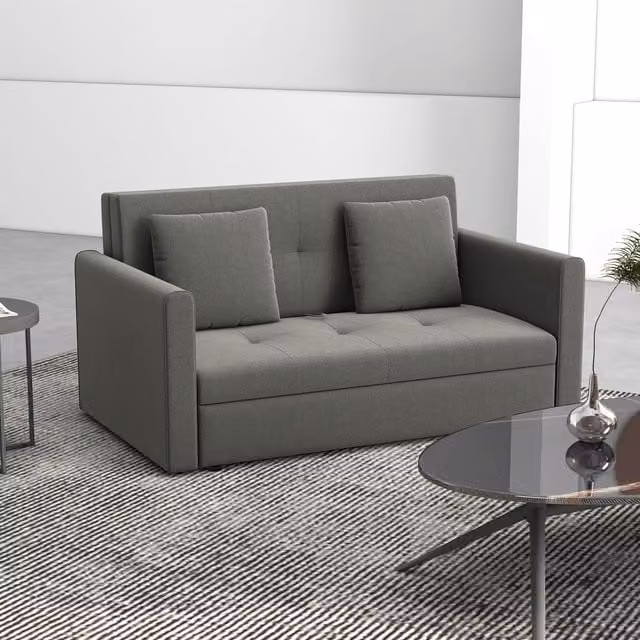 HOMCOM Convertible 2 Seater Sofa Bed with Hidden Storage in Light Grey