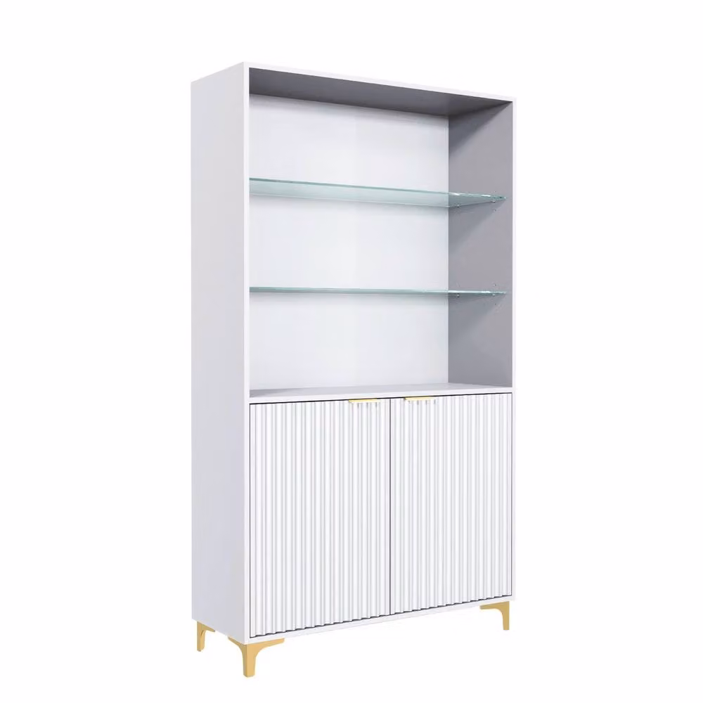 Mex Furniture LTD Tide Crest Display Cabinet in White with Fluted Glass Doors, Height: 175 cm, Width: 100 cm, Depth: 35 cm – 3