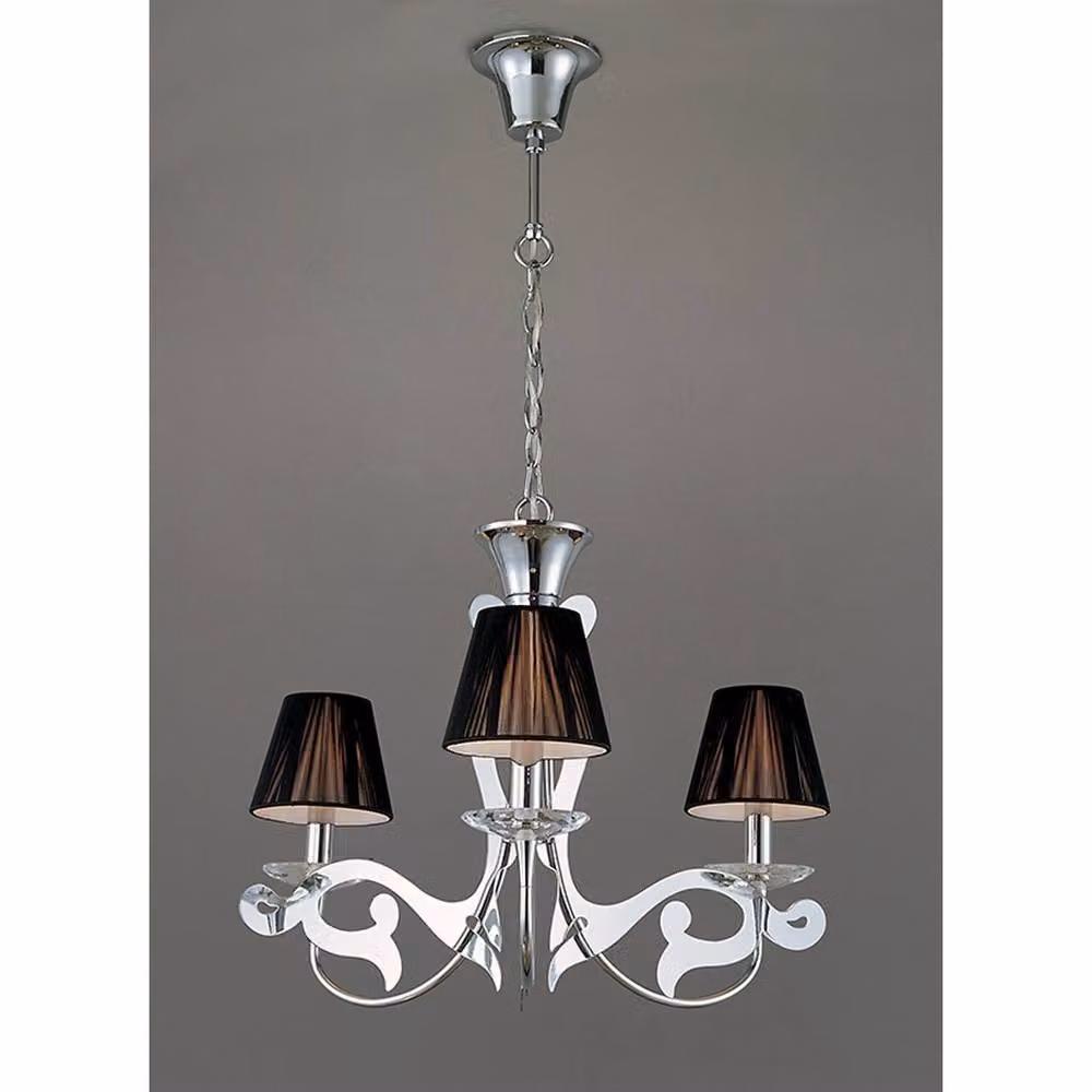 Netlighting Acanto Round 3-Light Pendant with Black Fabric Shades in Polished Chrome and Silver – 2