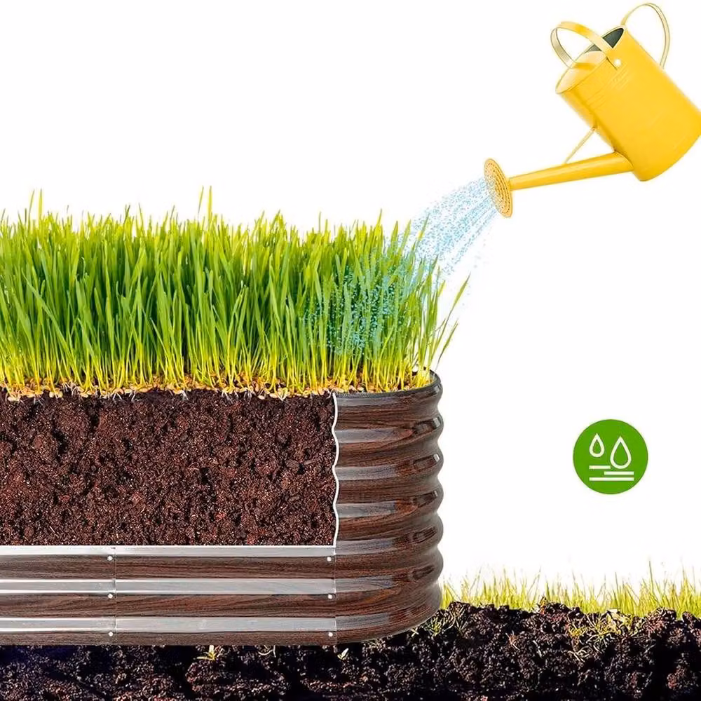 FLAVORA Oval Brown Metal Raised Bed Vegetable and Flower Planter, W: 240 cm, D: 80 cm, H: 43 cm – 4