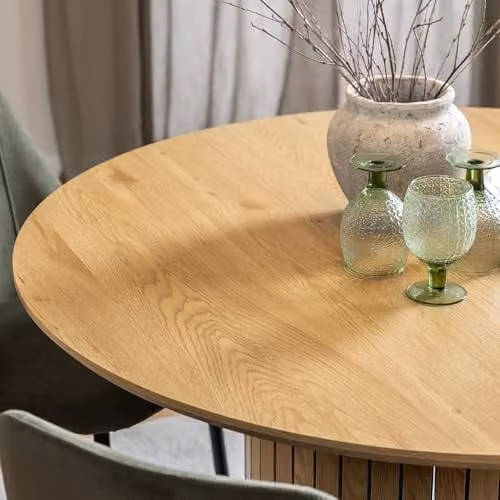 Furniture To Go Yale Round Oak Dining Table with 4 Adele Dining Chairs in Brown Fabric – 3