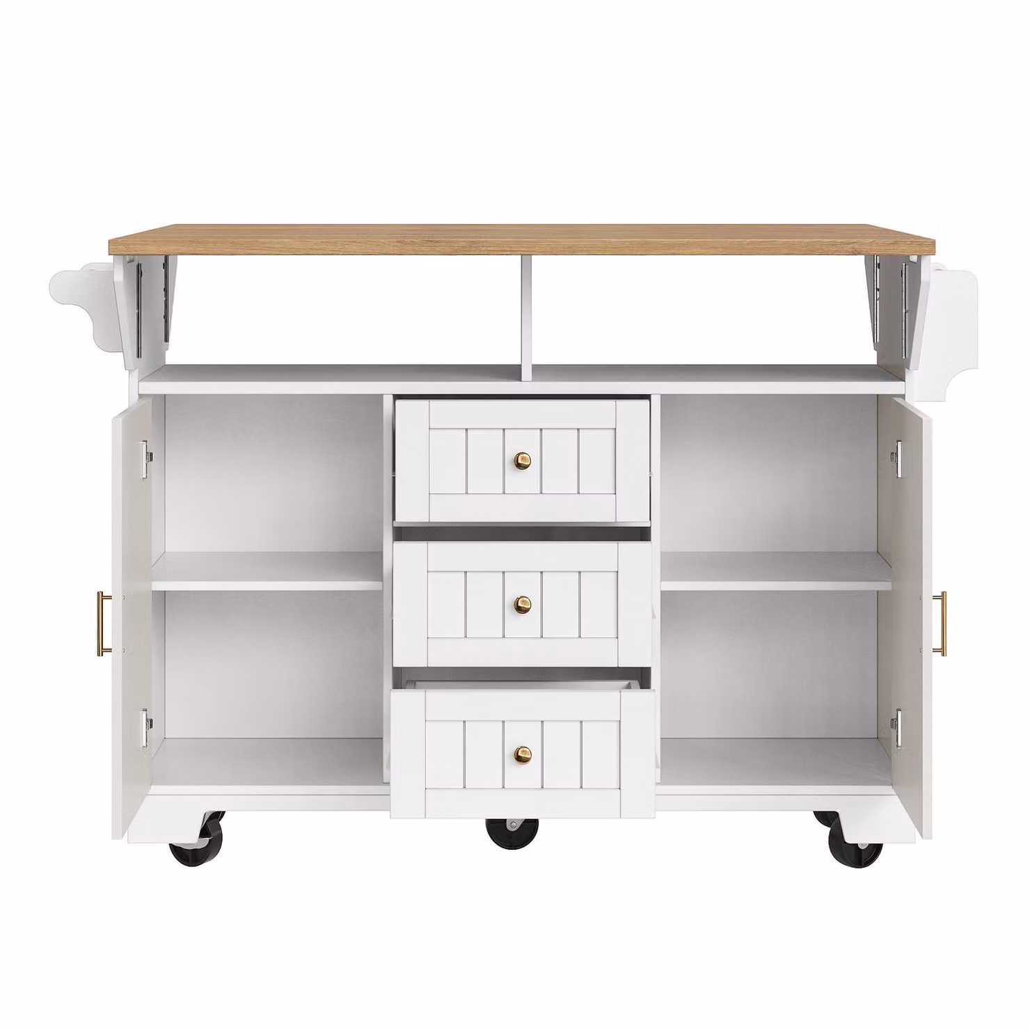 Aosom UK Extendable Kitchen Island Trolley with 3 Drawers and 2 Doors in White, W: 40-80 cm, D: 120 cm, H: 95 cm – 2