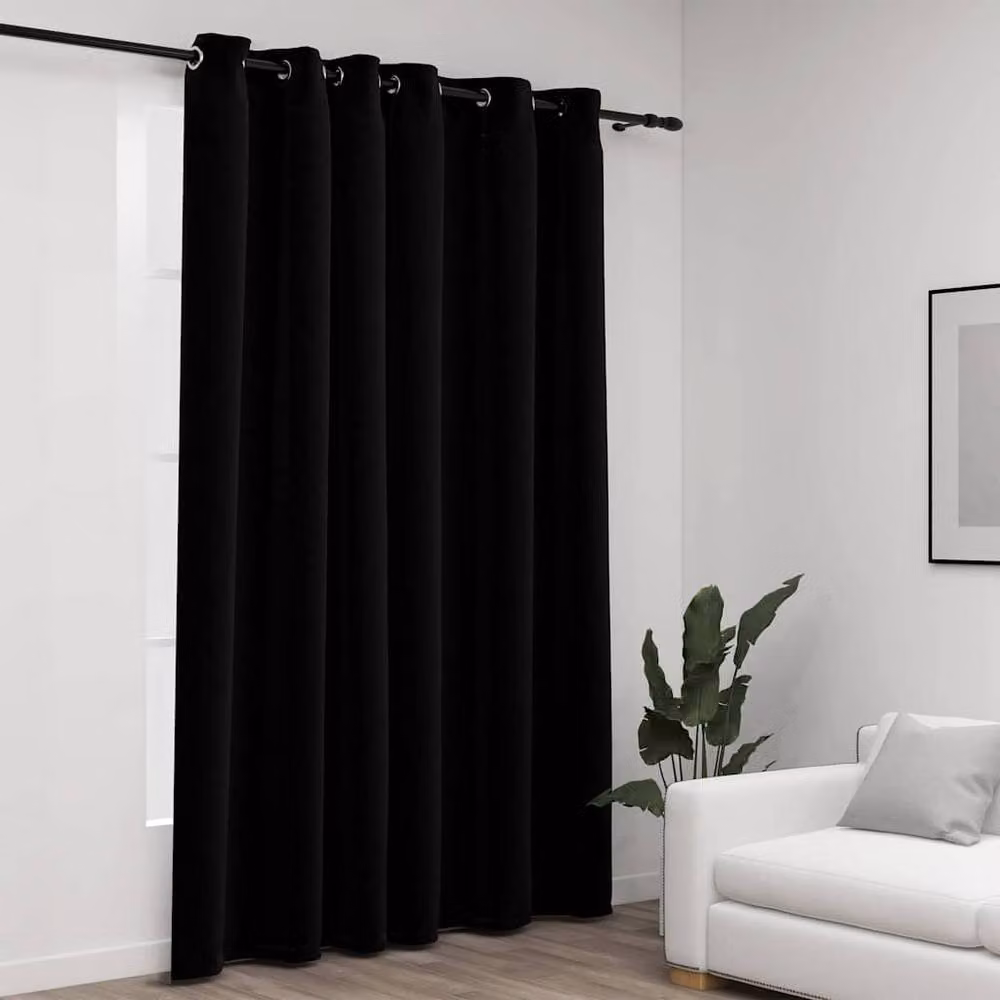 Berkfield Home Linen-Look Blackout Curtains with Eyelets, Black, W: 290 cm, H: 245 cm – 2