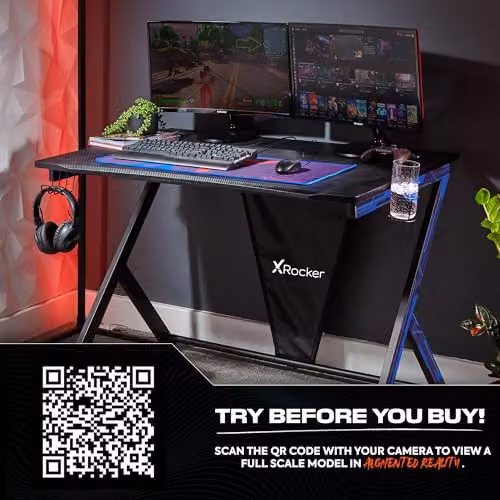 X-Rocker Ocelot Y-Shaped Gaming Desk with Metal Frame, Headphone Hook, Cup Holder and Mouse Mat, W: 115 cm, D: 73 cm, H: 77 cm – 4