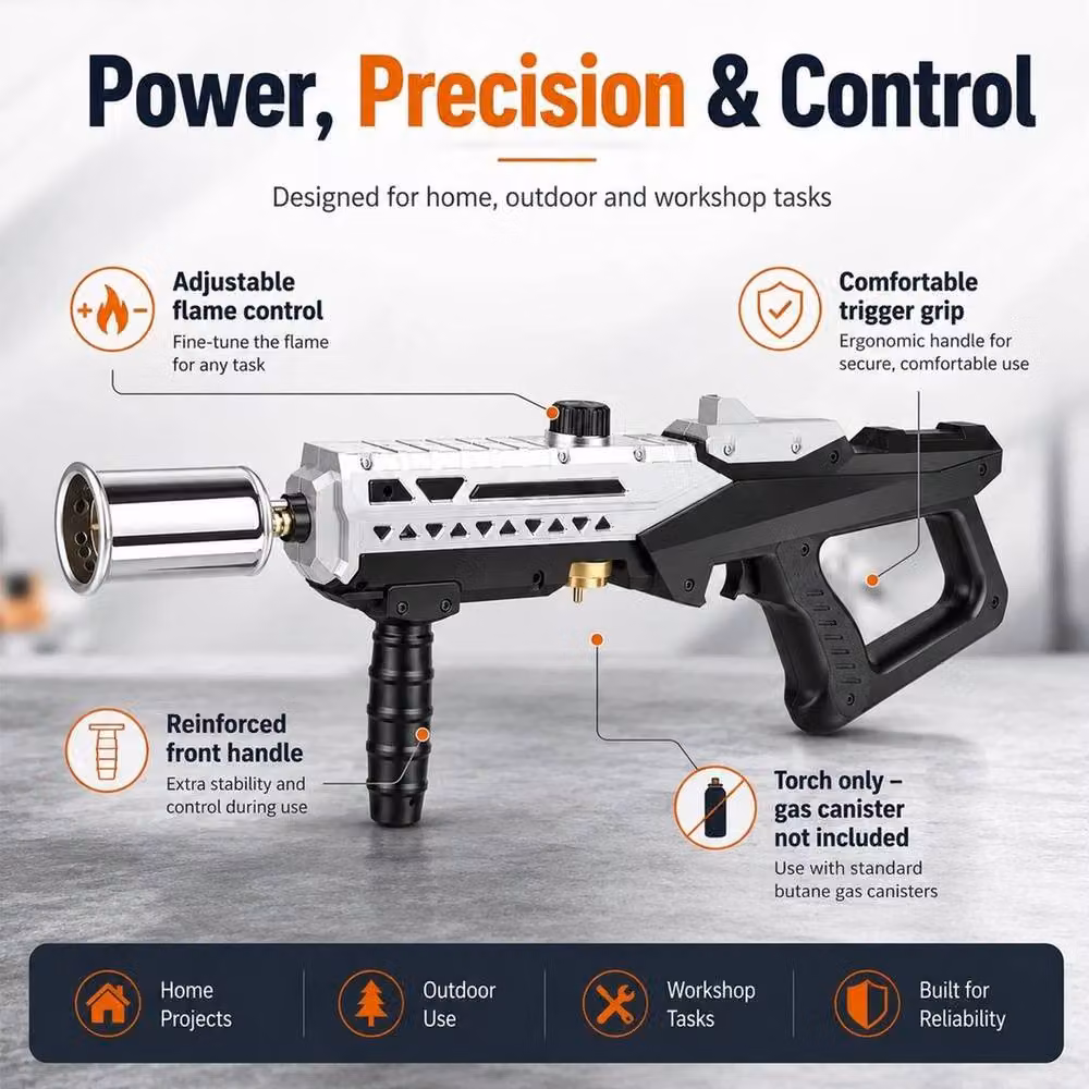 NESTLUNE Propane Gas Torch Burner with Adjustable Flame Trigger in Black, H 100 cm x W 15 cm – 4