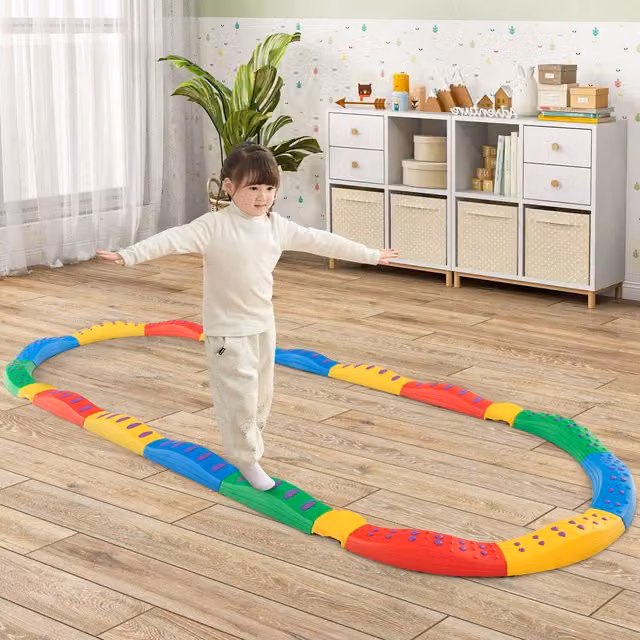 Costway 20 Piece Modular Plastic Balance Beam Set in Red and Multicolour