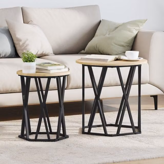 Berkfield Home Set of 2 Hexagonal Nested Side Tables in Sonoma Oak Brown