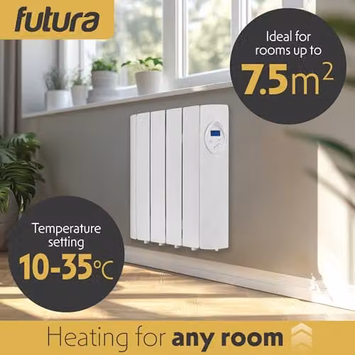 Futura 600W White Wall Mounted Oil Filled Radiator with 24/7 Timer and Frost Protection – 4
