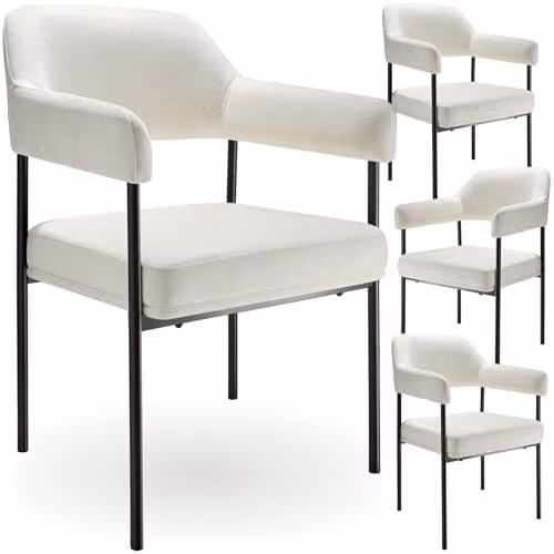 tectake Set of 4 Modern Dining Chairs with Woven Fabric and Metal Legs in White and Black