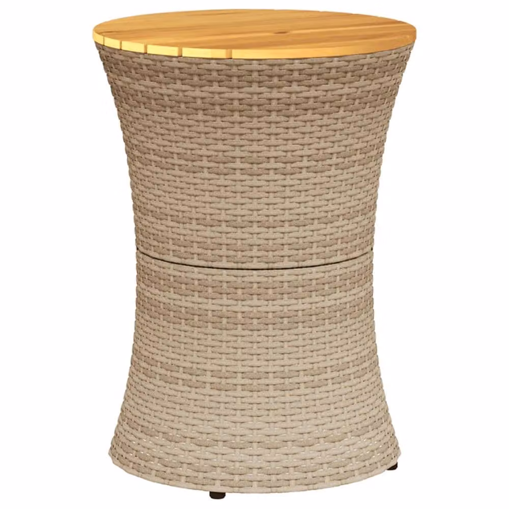 Berkfield Home Garden Drum Shape Side Table in Beige Poly Rattan and Acacia Wood – 2