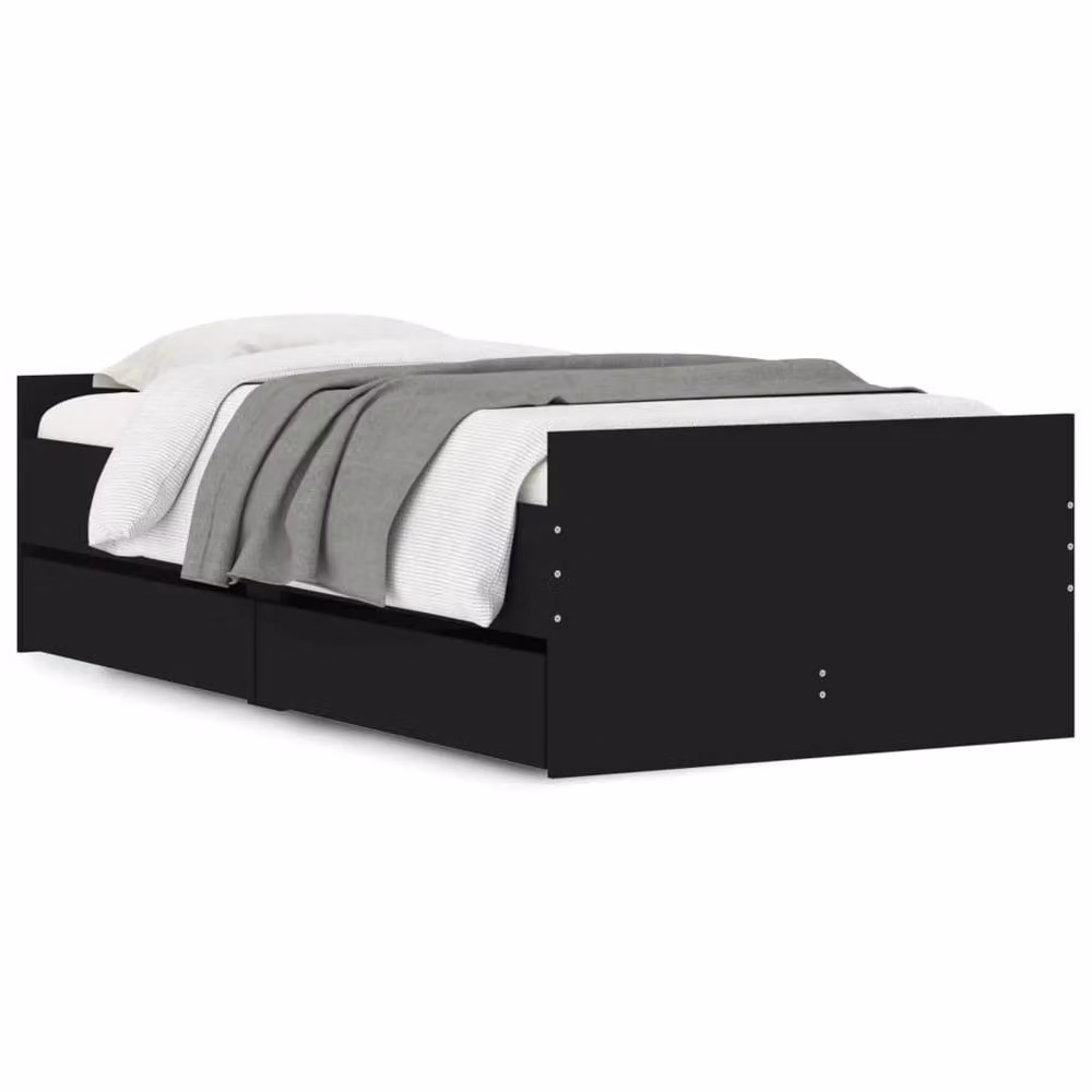 Berkfield Home Modern Small Single Bed Frame with Drawers, Black, W/D/H: 190 x 75 x 78 cm – 3