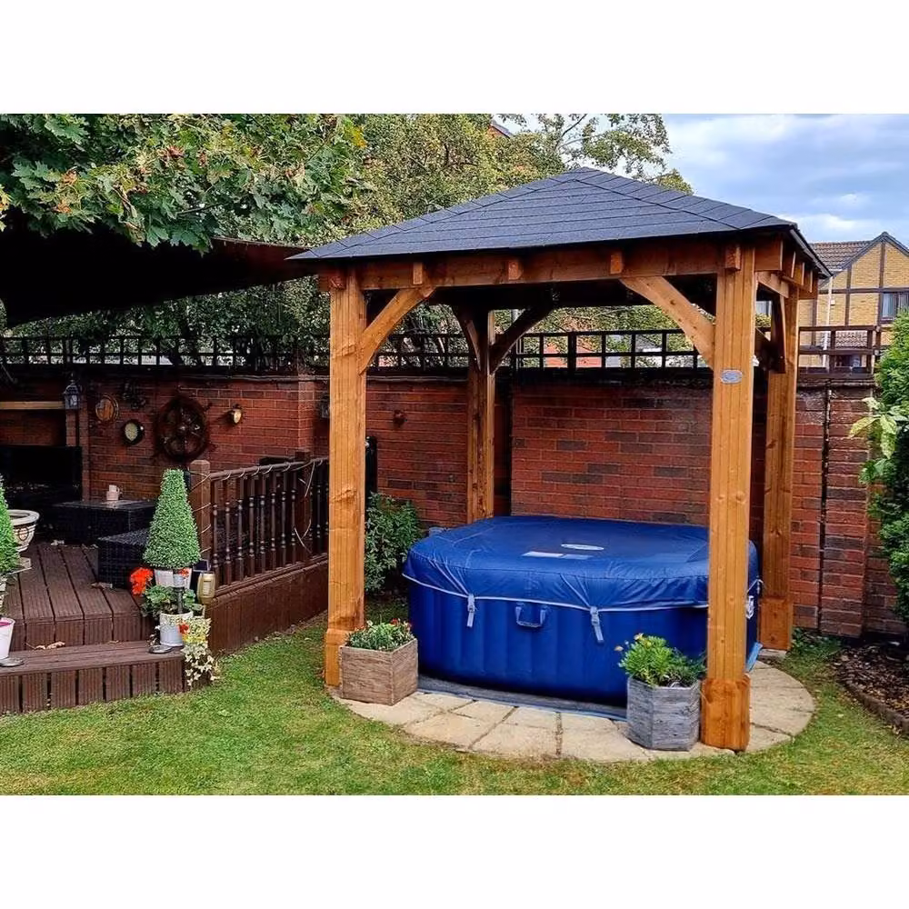Dunster House Leviathan Heavy Duty Wooden Gazebo in Brown with Black Bitumen Shingles, W/D/H: 283 x 233 x 232 cm – 8