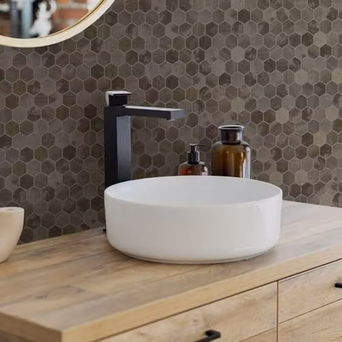 Holden Decor Talara Tiles Hexara Bronze Vinyl Hexagonal Mosaic Pattern Wallpaper with Metallic Finish