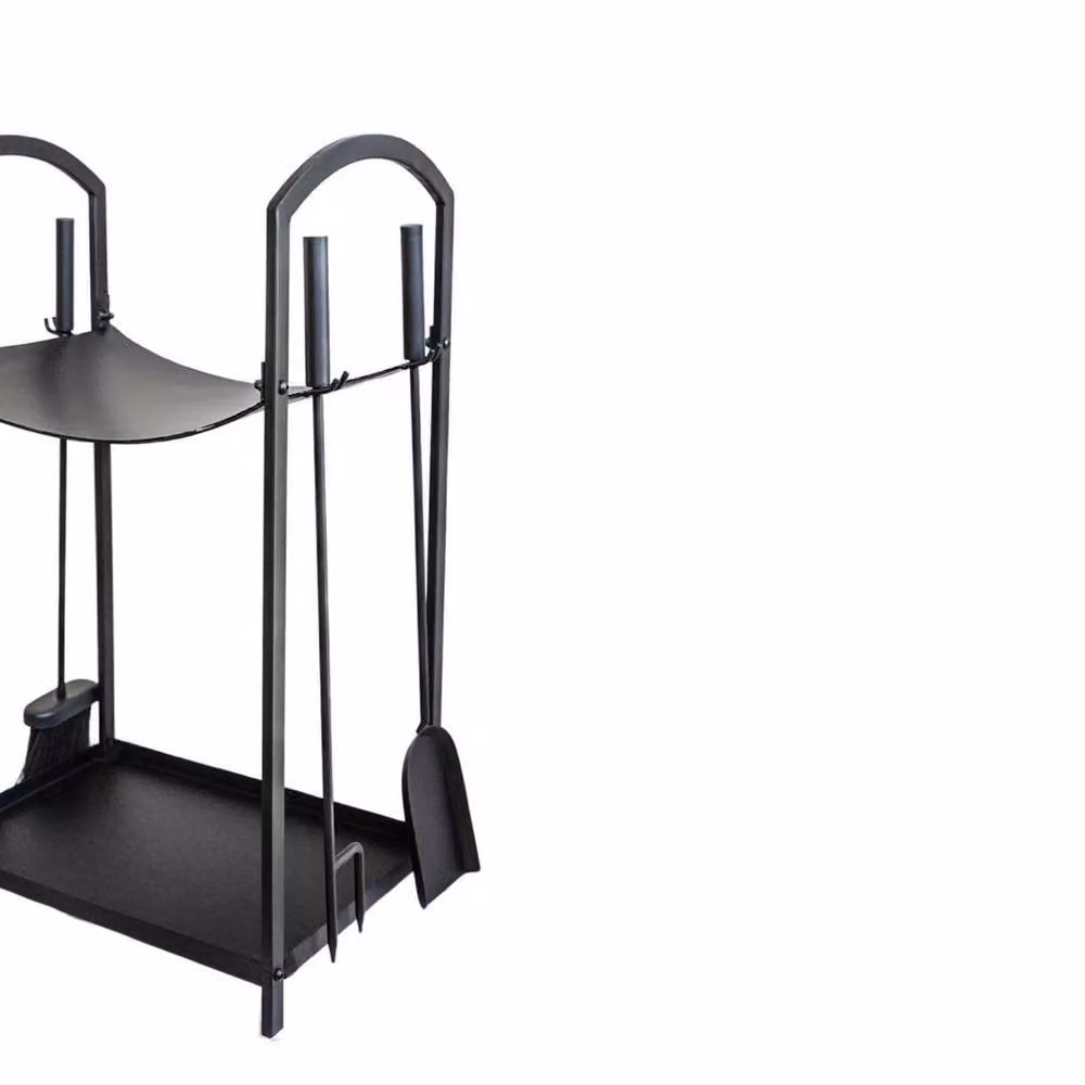 Lemon Pavilion Curved Log Holder with Companion Set, Black, W: 39 cm, D: 39 cm, H: 71 cm – 2