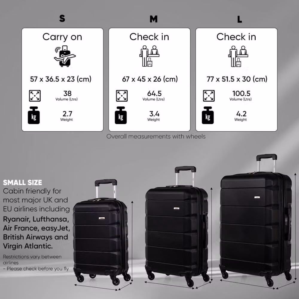 A2B Exodus Hard Sided Hold Suitcase, Large 4 Wheel Checked Travel Luggage in Black – 2