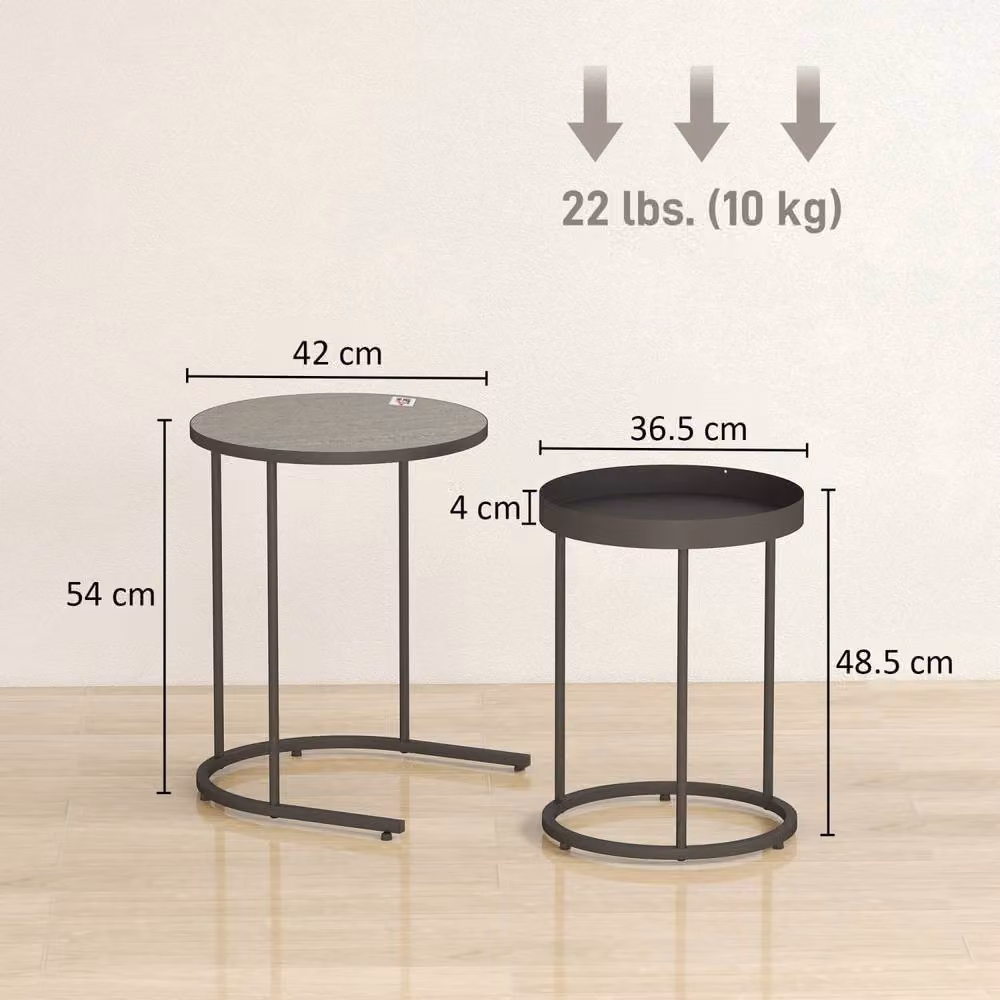 Wyld Haus Midoli Set of 2 Grey Industrial Metal and Wood Nesting Tables – 3