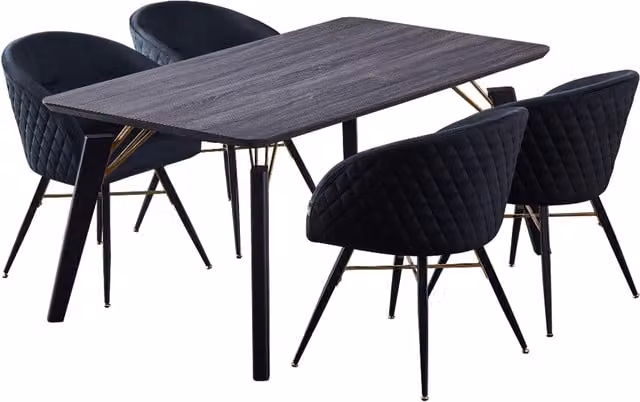 Life Interiors Vittorio Cosmo LUX 5 Piece Dining Set with Rectangular Table and 4 Upholstered Chairs in Midnight Blue, Black and Gold