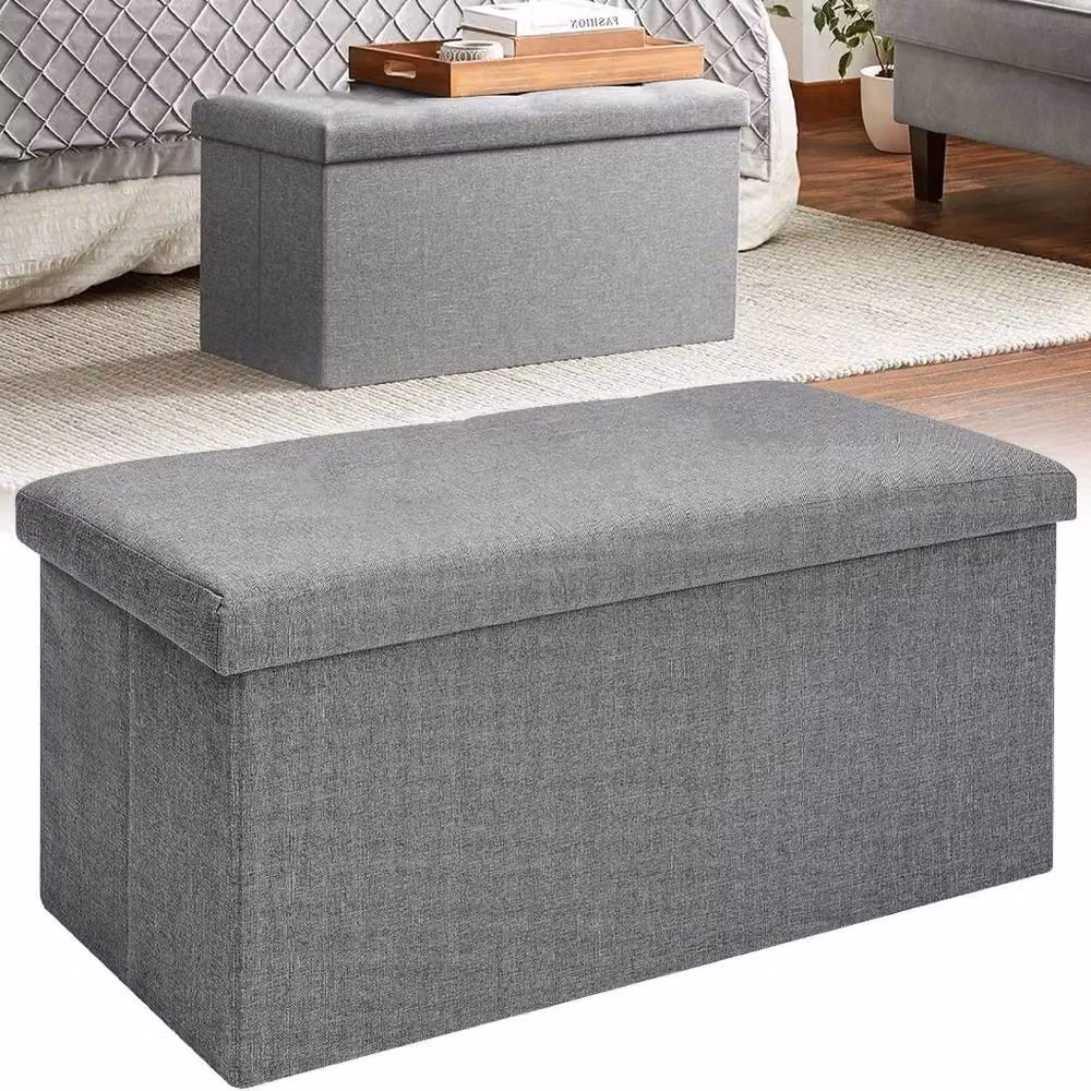 NESTLUNE Foldable Fabric Ottoman Storage Bench and Toy Chest in Grey – 3