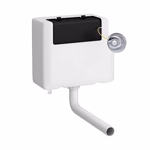 nuie XTY8T01B Traditional Dual Flush Concealed WC Cistern with Bottom Outlet and Round Chrome Push Button, White and Silver