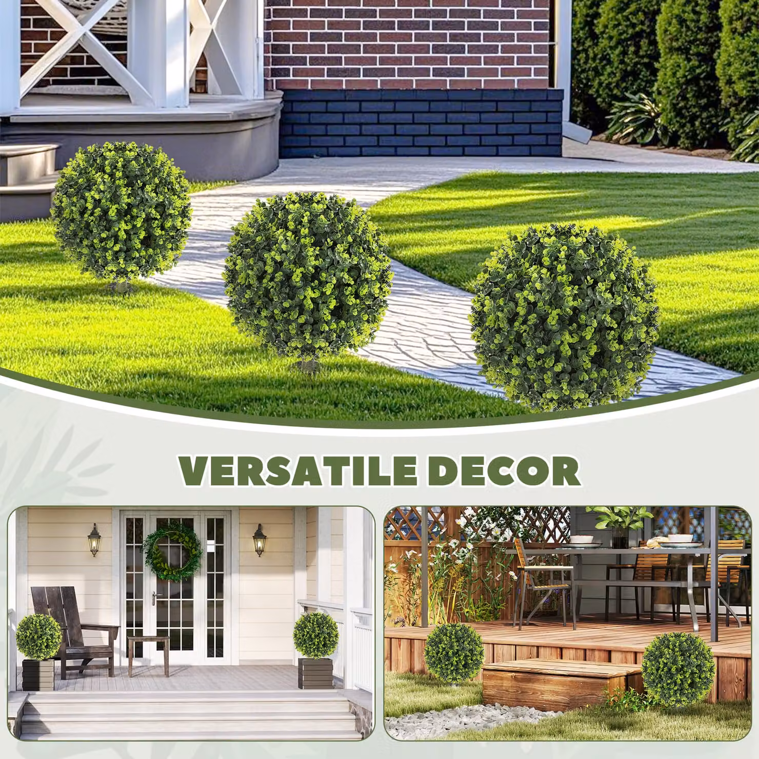HOMCOM Set of 2 Green Artificial Boxwood Topiary Ball Bushes with Integrated Ground Stakes, UV Resistant Faux Greenery for Indoor and Outdoor Use, Diameter: 40 cm – 6