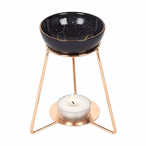 Something Different Purple and Gold Star Sign Ceramic Oil Burner with Metal Base W: 10 cm, D: 10.5 cm, H: 10.5 cm – 2