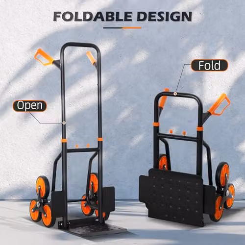 DURHAND Heavy Duty Foldable Stair Climbing Hand Truck in Orange Steel – 3