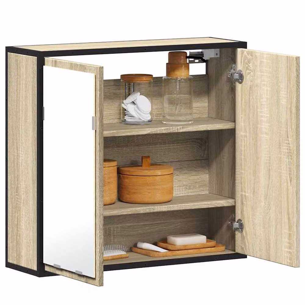 Berkfield Home Sonoma Oak Bathroom Mirror Cabinet in Light Beige, W: 65 cm, D: 20 cm, H: 60 cm – 2