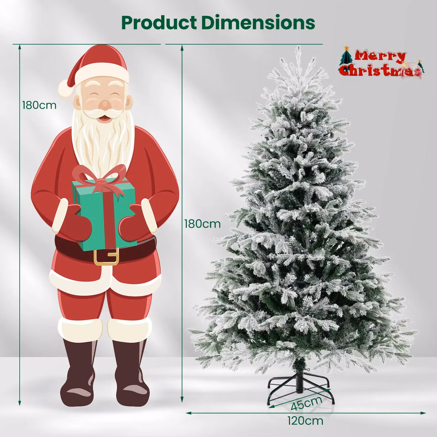 Gymax Pre-Lit Flocked Christmas Tree with 1022 Tips and 350 LED Lights, Green, Height: 180 cm – 5
