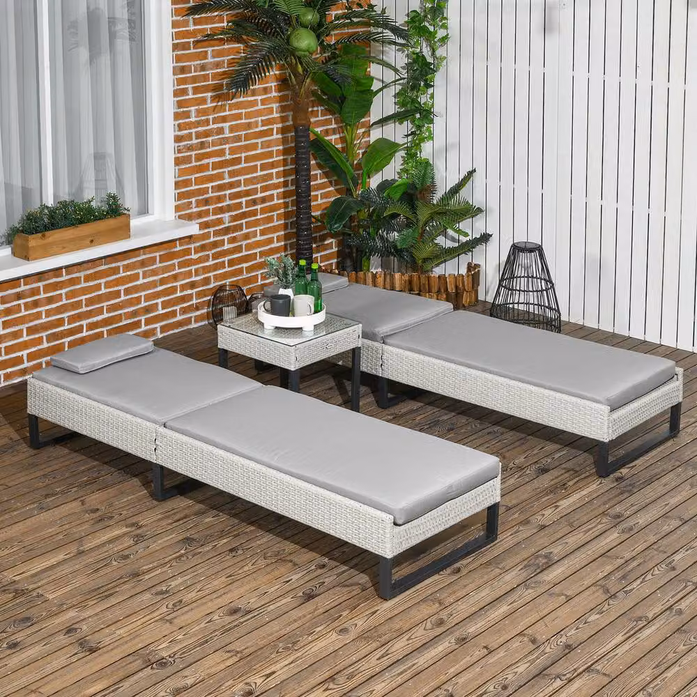 STILVORA Sun Lounger Set with 5-Position Recliner and Weatherproof Cushions in Light Grey – 2