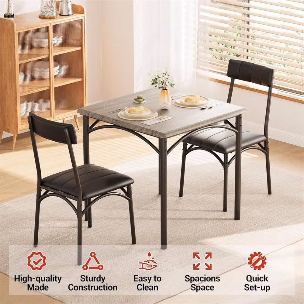 VOGREX 3 Piece Kitchen Dining Table Set with 2 Grey Upholstered Chairs – 4