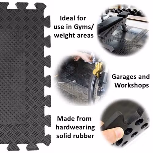 Actiasmat Heavy Duty Interlocking Rubber Gym Mats, Black, Set of 4, W/D/H: 50 x 50 x 1.2 cm – 2