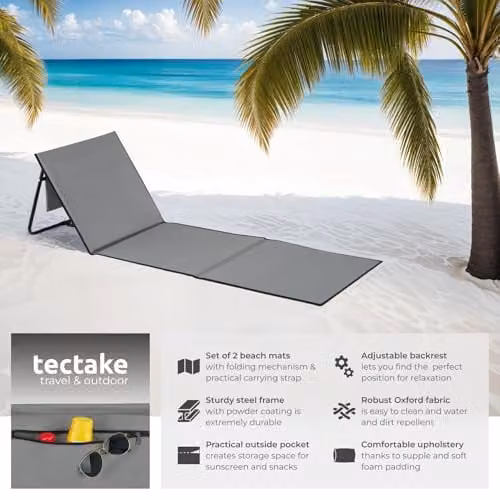 tectake Set of 2 Grey Sun Loungers with Adjustable Backrest, Foam Padding and Water-Repellent Fabric – 3