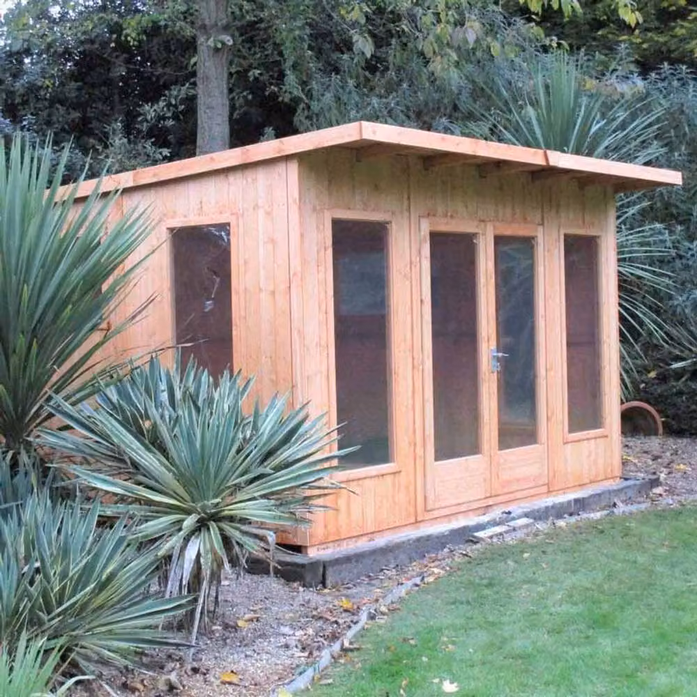 Shires Miami Brown Wooden Summerhouse with Double Doors and Two Opening Windows, W: 365.76 cm, D: 304.8 cm – 2