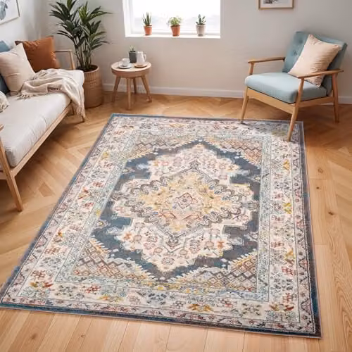 Livabliss Casablanca Vintage Area Rug in Brown, Blue and Grey, W: 140 cm, D: 200 cm