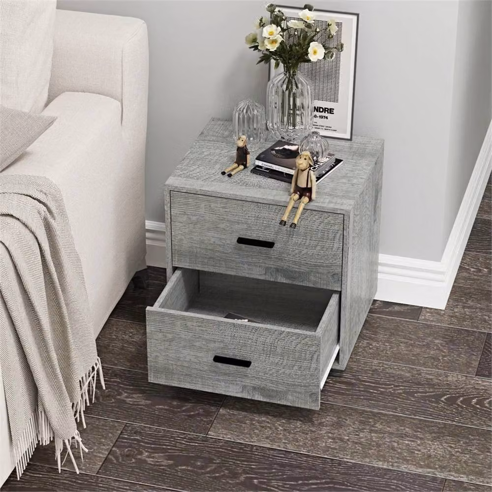 FORGEVIO Set of 2 Ash Grey Wooden Bedside Tables with Drawers – 2