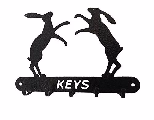 Poppyforge Boxing Hares Metal Key Holder, Black, W: 9 cm, H: 15 cm