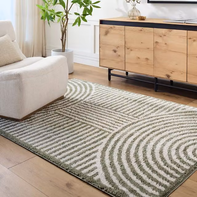Livabliss Fossay Shag Washable High Pile Modern Rug in Beige, Brown, Green and Grey, W: 120 cm, L: 170 cm
