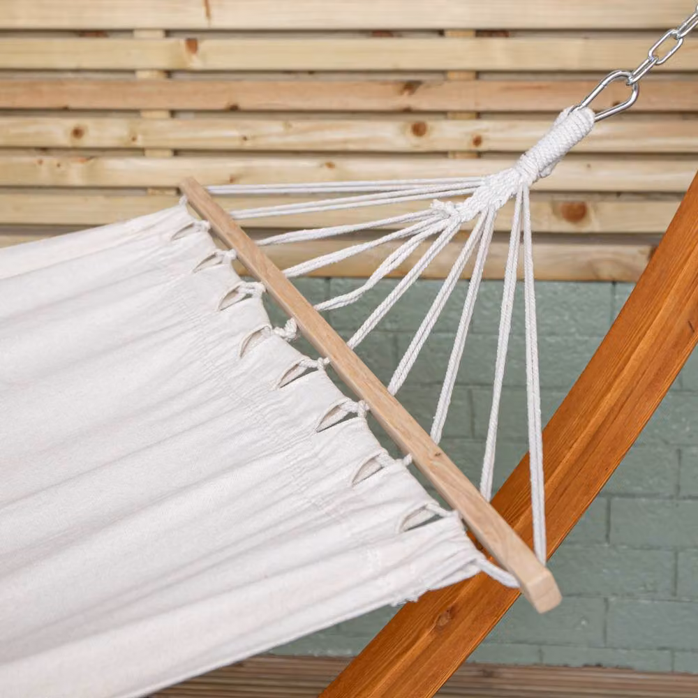 Samuel Alexander Palermo Freestanding Garden Hammock with Larch Wood Arc Stand in Cream – 3