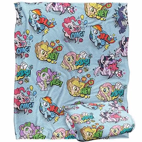 Hasbro My Little Pony Pop Art Pattern Super Soft Microfibre Throw Blanket, Multicolour and White, W: 152 cm, D: 127 cm – 1