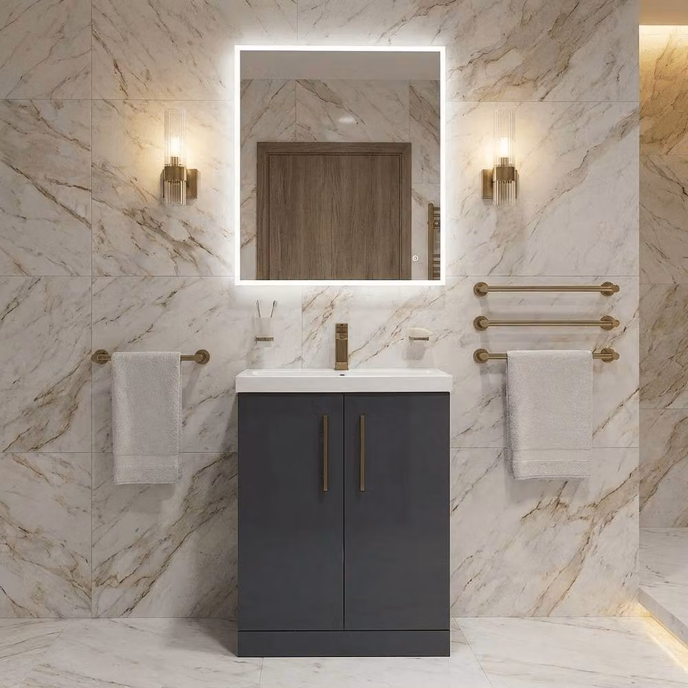 Balterley Grey Freestanding Bathroom Floor Vanity with Ceramic Basin and Soft Close Doors, Width: 60 cm – 2