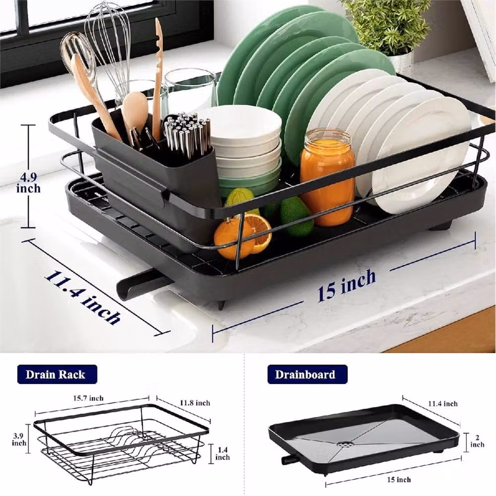 SPETLEK Black Dish Drainer Rack with Drip Tray and Cutlery Holder – 4