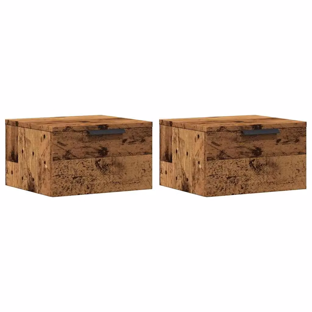 Berkfield Home Wall-mounted Bedside Cabinets, 2 Piece Set in Brown Old Wood, W/D/H: 34 x 30 x 20 cm – 2