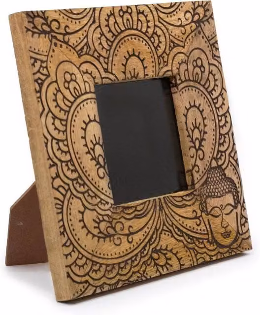 KDMD Brown Mango Wood Buddha Picture Frame for 10x15cm Photos, W/D/H: 20 x 20 x 2 cm