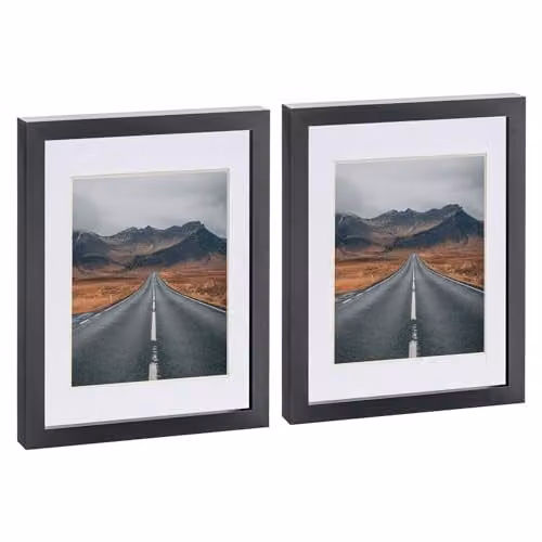 Nicola Spring Pack of 2 Black Rectangular Photo Frames with White Mounts