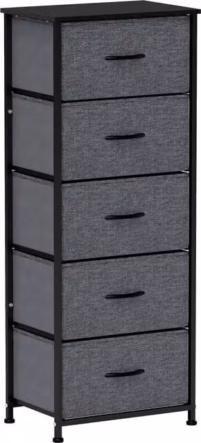 HOMCOM Industrial Fabric Chest of Drawers with 5 Drawers, Steel Frame and Wooden Top, Dark Grey