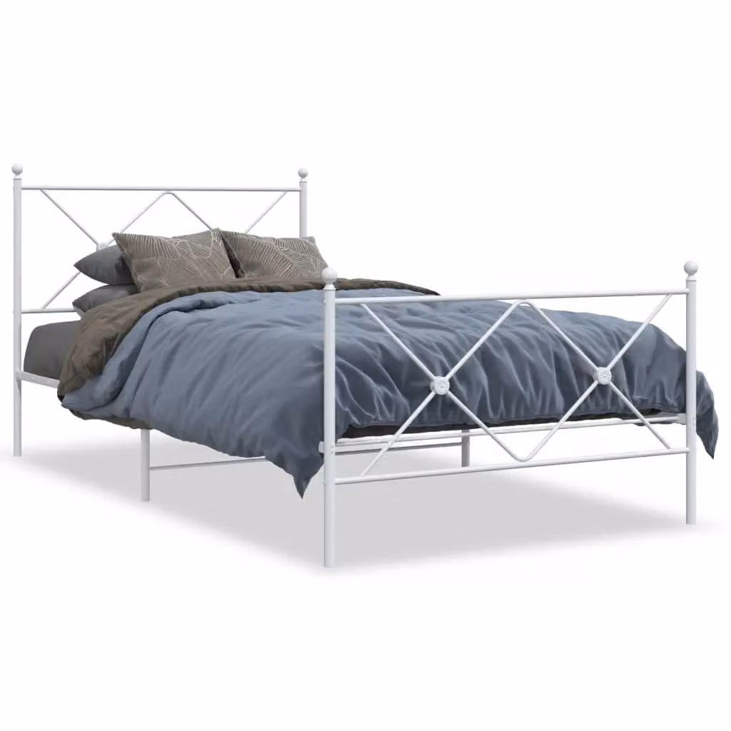 Berkfield Home Metal Bed Frame with Footboard, White, W/D/H: 100 x 190 cm – 2