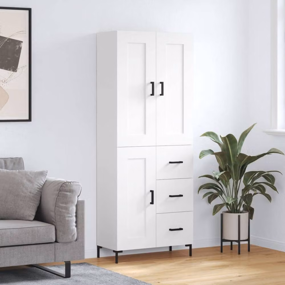 Berkfield Home Modern White Highboard with Hinged Doors and Internal Shelves, W/D/H: 69.5 x 34 x 180 cm – 2